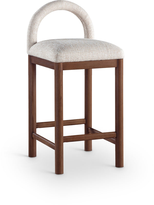 Meridian Furniture Conrad Arched Back Linen Upholstered Counter Stool with Walnut Legs for Kitchen Bars 11033Beige-C