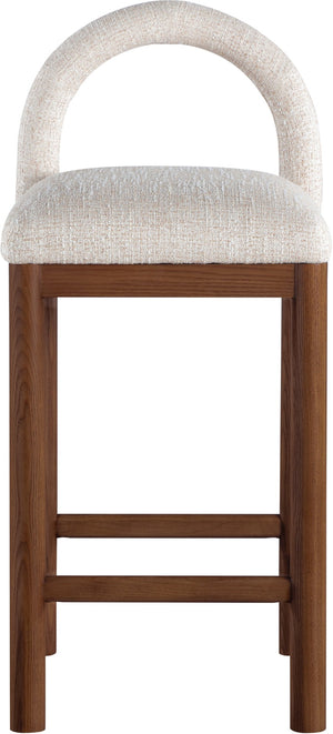Meridian Furniture Conrad Arched Back Linen Upholstered Counter Stool with Walnut Legs for Kitchen Bars 11033Beige-C