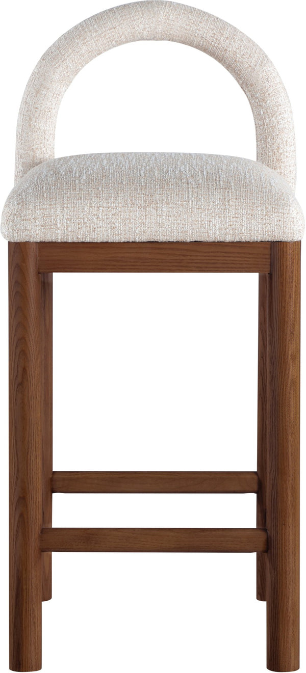 Meridian Furniture Conrad Arched Back Linen Upholstered Counter Stool with Walnut Legs for Kitchen Bars 11033Beige-C