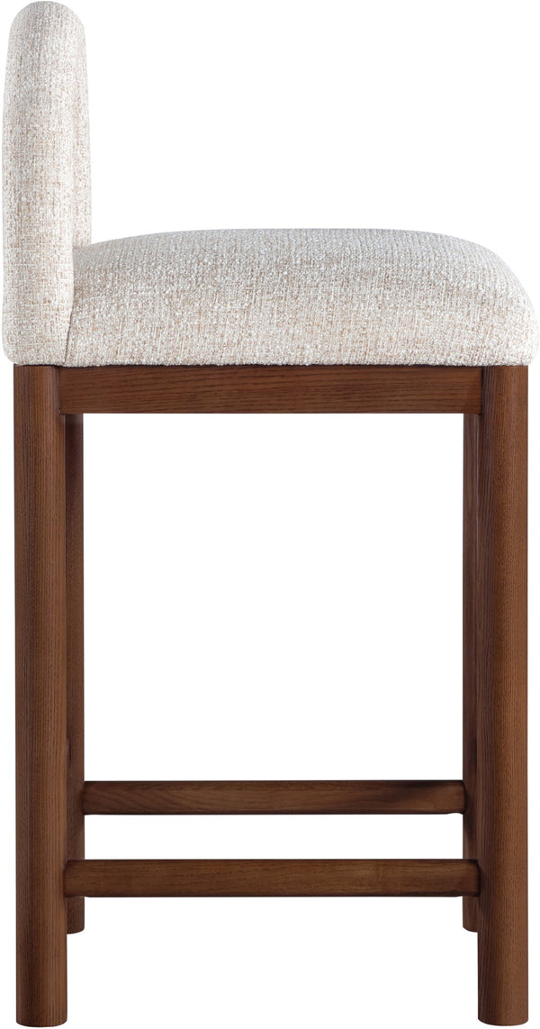 Meridian Furniture Conrad Arched Back Linen Upholstered Counter Stool with Walnut Legs for Kitchen Bars 11033Beige-C