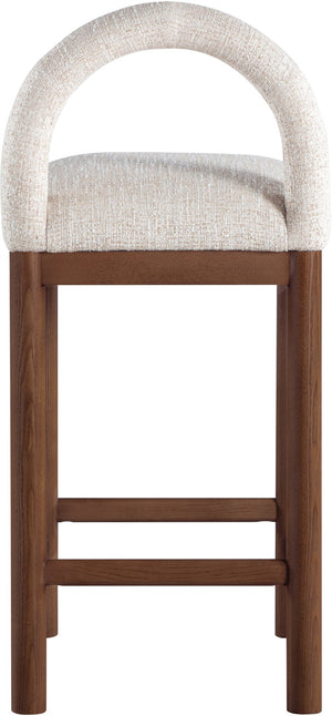 Meridian Furniture Conrad Arched Back Linen Upholstered Counter Stool with Walnut Legs for Kitchen Bars 11033Beige-C