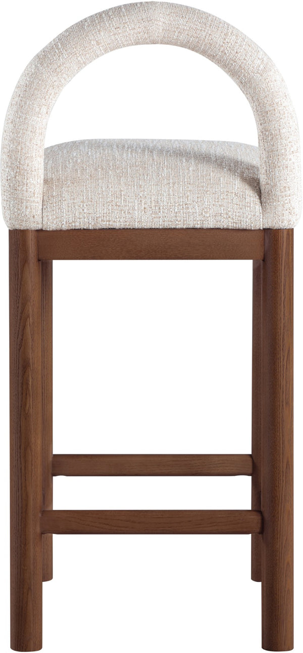 Meridian Furniture Conrad Arched Back Linen Upholstered Counter Stool with Walnut Legs for Kitchen Bars 11033Beige-C