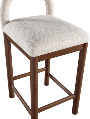 Meridian Furniture Conrad Arched Back Linen Upholstered Counter Stool with Walnut Legs for Kitchen Bars 11033Beige-C