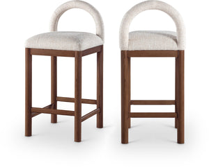 Meridian Furniture Conrad Arched Back Linen Upholstered Counter Stool with Walnut Legs for Kitchen Bars 11033Beige-C