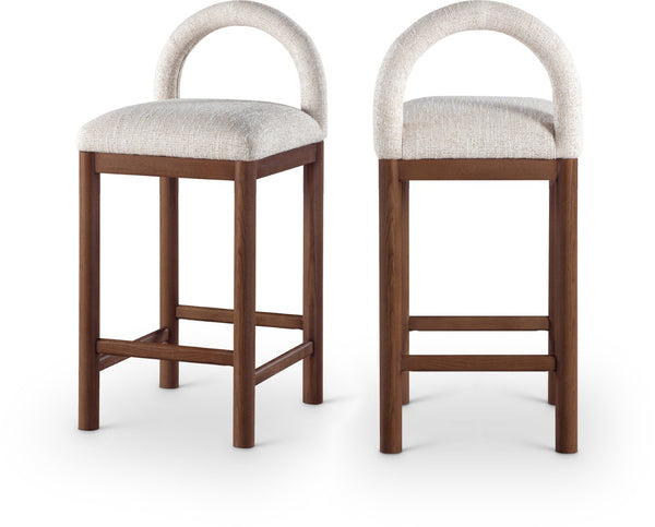 Meridian Furniture Conrad Arched Back Linen Upholstered Counter Stool with Walnut Legs for Kitchen Bars 11033Beige-C