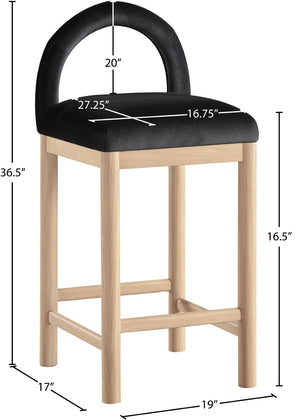 Meridian Furniture Conrad Velvet Counter Stool with Arched Back Solid Wood Legs for Kitchen Islands 11034Black-C