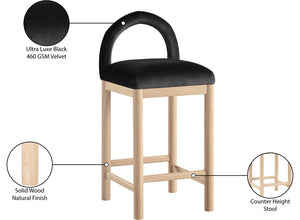 Meridian Furniture Conrad Velvet Counter Stool with Arched Back Solid Wood Legs for Kitchen Islands 11034Black-C