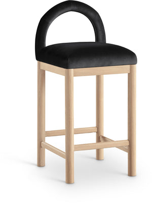 Meridian Furniture Conrad Velvet Counter Stool with Arched Back Solid Wood Legs for Kitchen Islands 11034Black-C