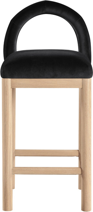 Meridian Furniture Conrad Velvet Counter Stool with Arched Back Solid Wood Legs for Kitchen Islands 11034Black-C