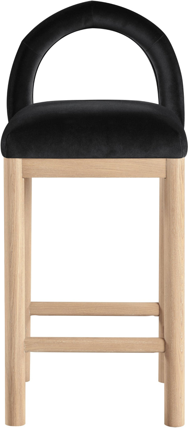 Meridian Furniture Conrad Velvet Counter Stool with Arched Back Solid Wood Legs for Kitchen Islands 11034Black-C