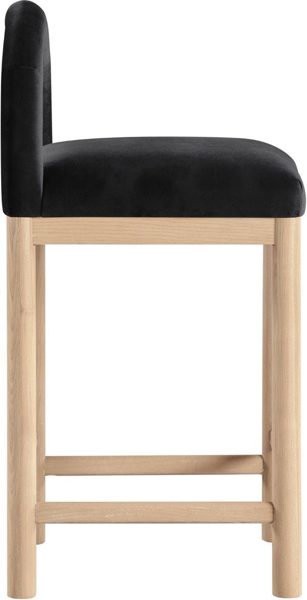 Meridian Furniture Conrad Velvet Counter Stool with Arched Back Solid Wood Legs for Kitchen Islands 11034Black-C