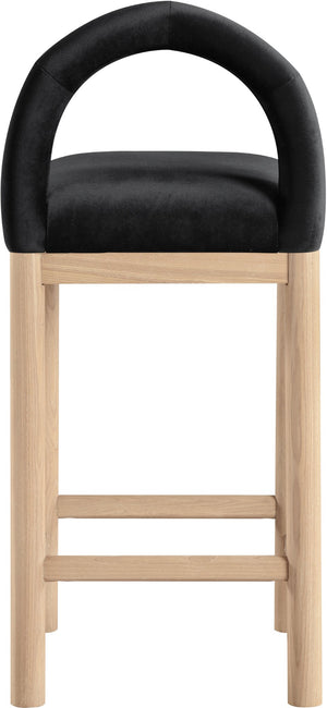 Meridian Furniture Conrad Velvet Counter Stool with Arched Back Solid Wood Legs for Kitchen Islands 11034Black-C