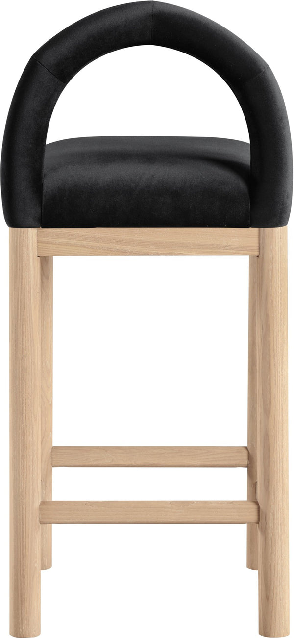 Meridian Furniture Conrad Velvet Counter Stool with Arched Back Solid Wood Legs for Kitchen Islands 11034Black-C