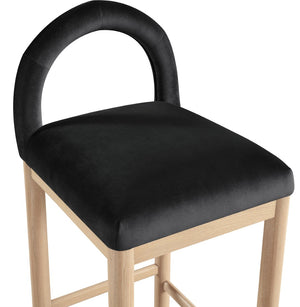 Meridian Furniture Conrad Velvet Counter Stool with Arched Back Solid Wood Legs for Kitchen Islands 11034Black-C