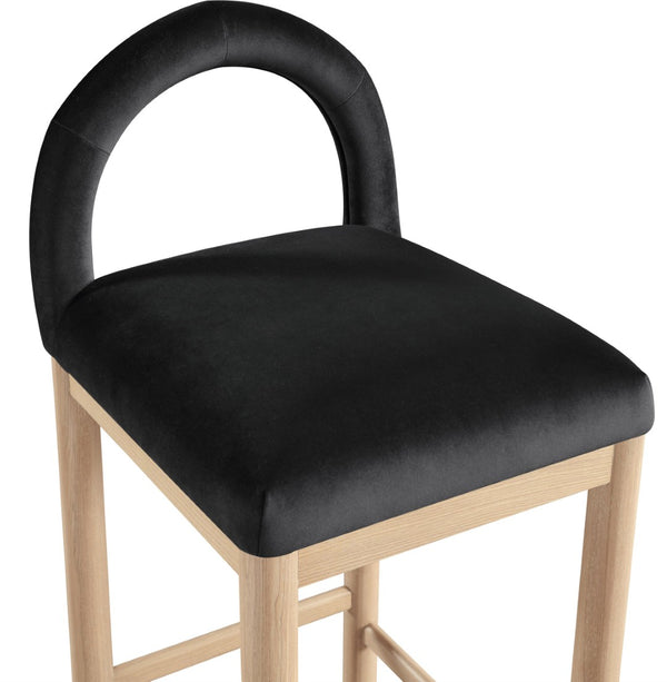 Meridian Furniture Conrad Velvet Counter Stool with Arched Back Solid Wood Legs for Kitchen Islands 11034Black-C