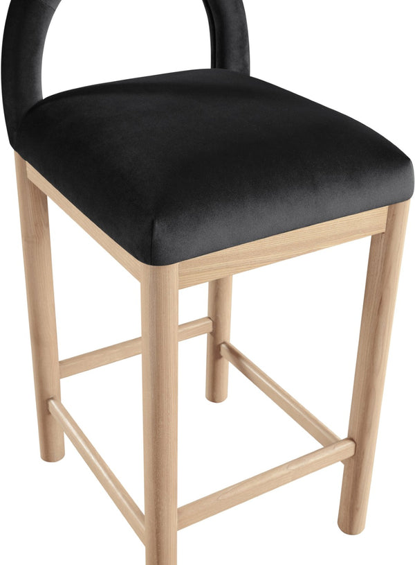 Meridian Furniture Conrad Velvet Counter Stool with Arched Back Solid Wood Legs for Kitchen Islands 11034Black-C