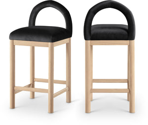 Meridian Furniture Conrad Velvet Counter Stool with Arched Back Solid Wood Legs for Kitchen Islands 11034Black-C