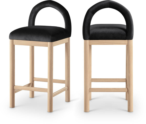 Meridian Furniture Conrad Velvet Counter Stool with Arched Back Solid Wood Legs for Kitchen Islands 11034Black-C