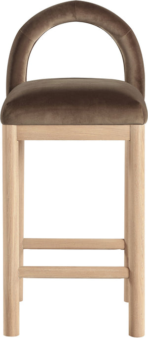 Meridian Furniture Conrad Plush Velvet Counter Stool with Arched Back and Natural Wood Legs for Kitchen Islands 11034Brown-C