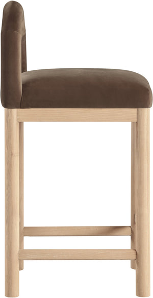 Meridian Furniture Conrad Plush Velvet Counter Stool with Arched Back and Natural Wood Legs for Kitchen Islands 11034Brown-C