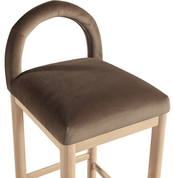 Meridian Furniture Conrad Plush Velvet Counter Stool with Arched Back and Natural Wood Legs for Kitchen Islands 11034Brown-C