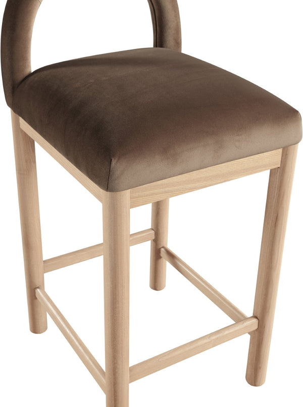 Meridian Furniture Conrad Plush Velvet Counter Stool with Arched Back and Natural Wood Legs for Kitchen Islands 11034Brown-C