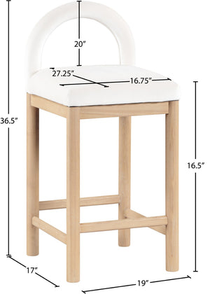 Meridian Furniture Conrad Plush Velvet Counter Stool with Arched Back and Solid Wood Legs for Kitchen Islands 11034Cream-C