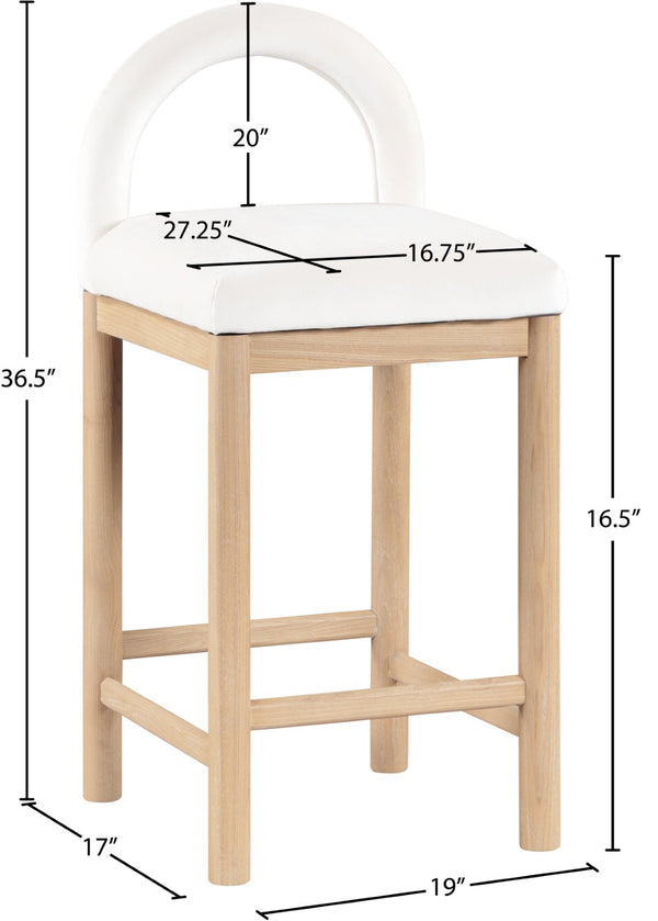 Meridian Furniture Conrad Plush Velvet Counter Stool with Arched Back and Solid Wood Legs for Kitchen Islands 11034Cream-C