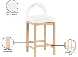 Meridian Furniture Conrad Plush Velvet Counter Stool with Arched Back and Solid Wood Legs for Kitchen Islands 11034Cream-C