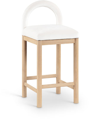 Meridian Furniture Conrad Plush Velvet Counter Stool with Arched Back and Solid Wood Legs for Kitchen Islands 11034Cream-C