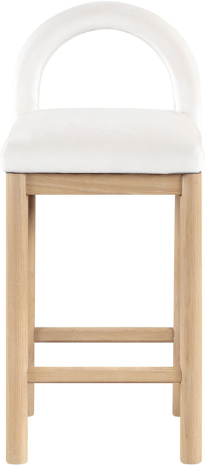 Meridian Furniture Conrad Plush Velvet Counter Stool with Arched Back and Solid Wood Legs for Kitchen Islands 11034Cream-C
