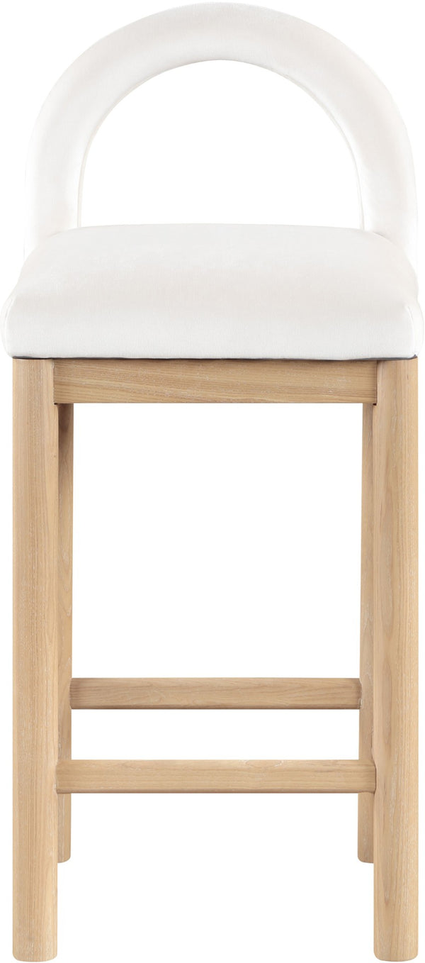 Meridian Furniture Conrad Plush Velvet Counter Stool with Arched Back and Solid Wood Legs for Kitchen Islands 11034Cream-C