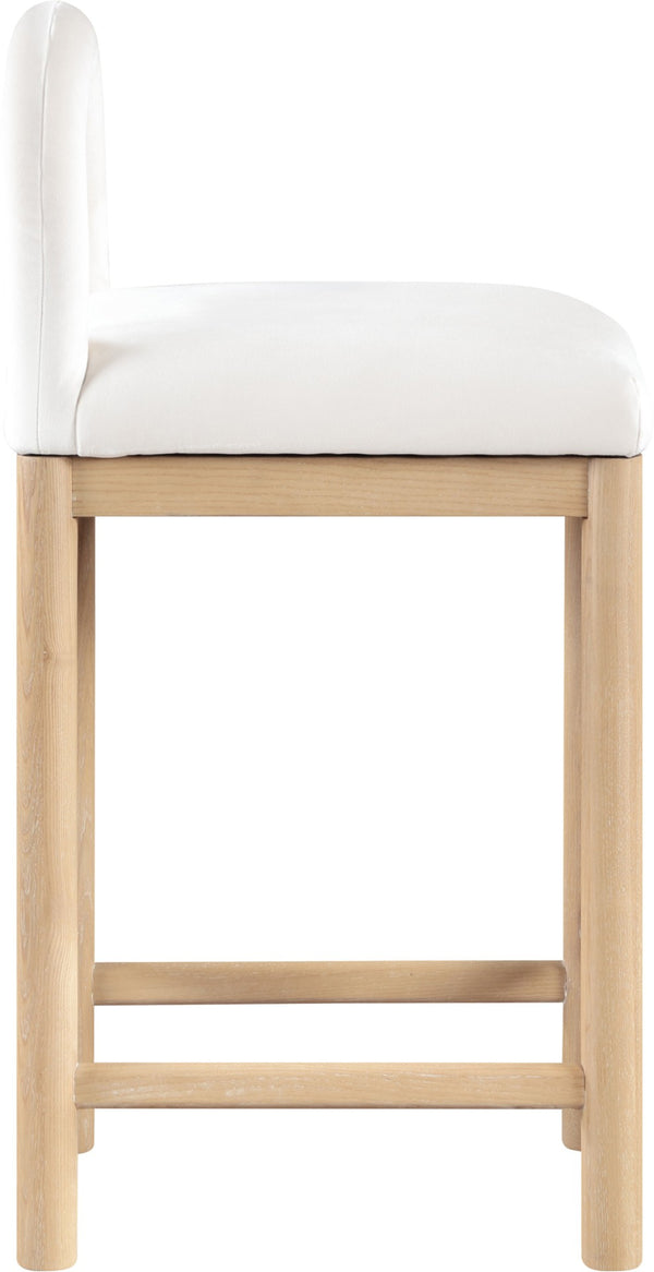 Meridian Furniture Conrad Plush Velvet Counter Stool with Arched Back and Solid Wood Legs for Kitchen Islands 11034Cream-C