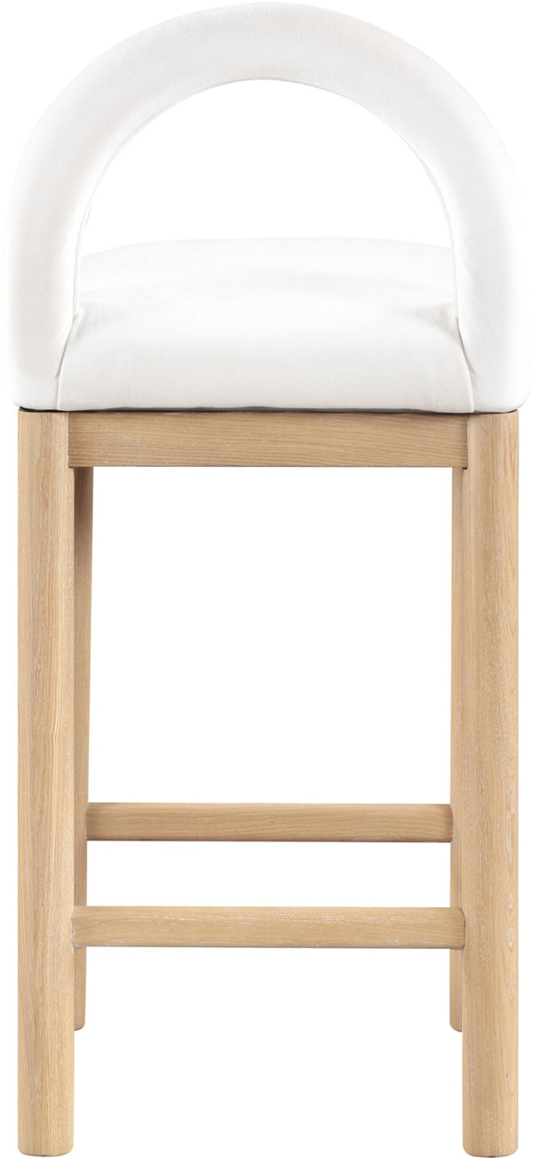 Meridian Furniture Conrad Plush Velvet Counter Stool with Arched Back and Solid Wood Legs for Kitchen Islands 11034Cream-C
