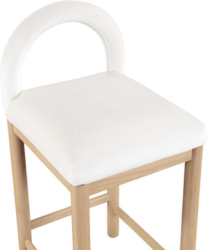 Meridian Furniture Conrad Plush Velvet Counter Stool with Arched Back and Solid Wood Legs for Kitchen Islands 11034Cream-C