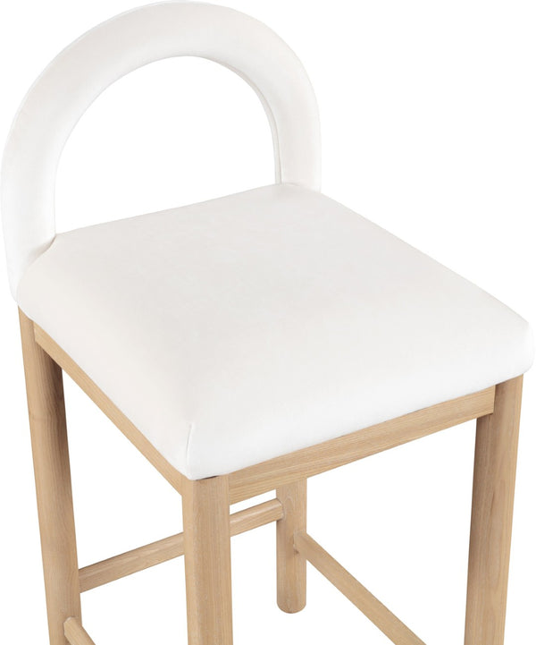 Meridian Furniture Conrad Plush Velvet Counter Stool with Arched Back and Solid Wood Legs for Kitchen Islands 11034Cream-C