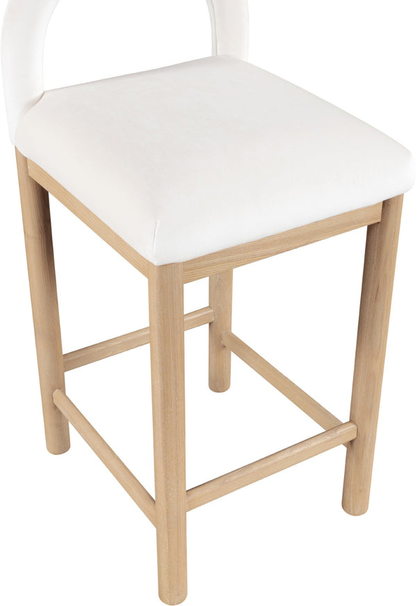 Meridian Furniture Conrad Plush Velvet Counter Stool with Arched Back and Solid Wood Legs for Kitchen Islands 11034Cream-C