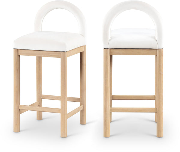 Meridian Furniture Conrad Plush Velvet Counter Stool with Arched Back and Solid Wood Legs for Kitchen Islands 11034Cream-C