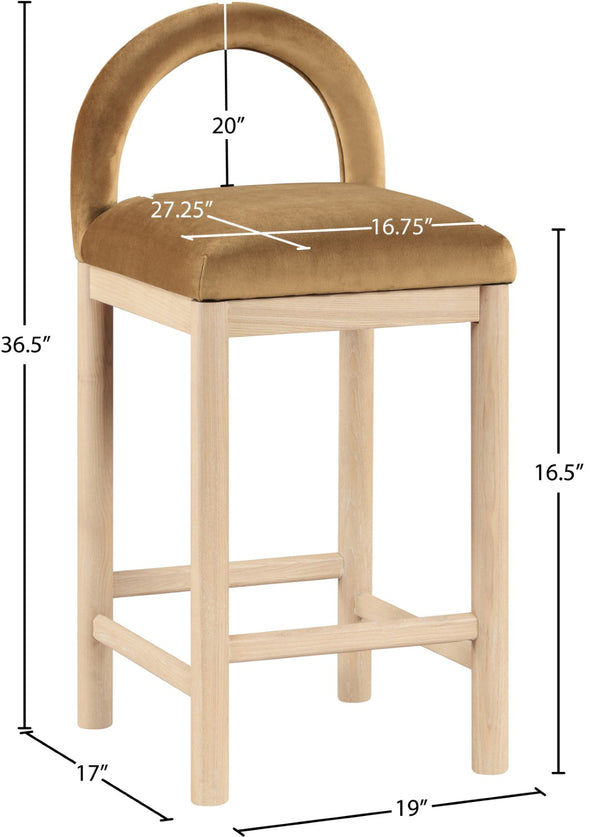 Meridian Furniture Conrad Saddle Velvet Counter Stool Sculptural Arched Back for Kitchen or Island 11034Saddle-C
