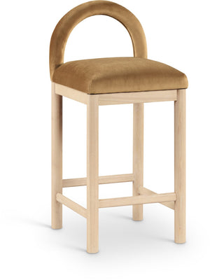 Meridian Furniture Conrad Saddle Velvet Counter Stool Sculptural Arched Back for Kitchen or Island 11034Saddle-C