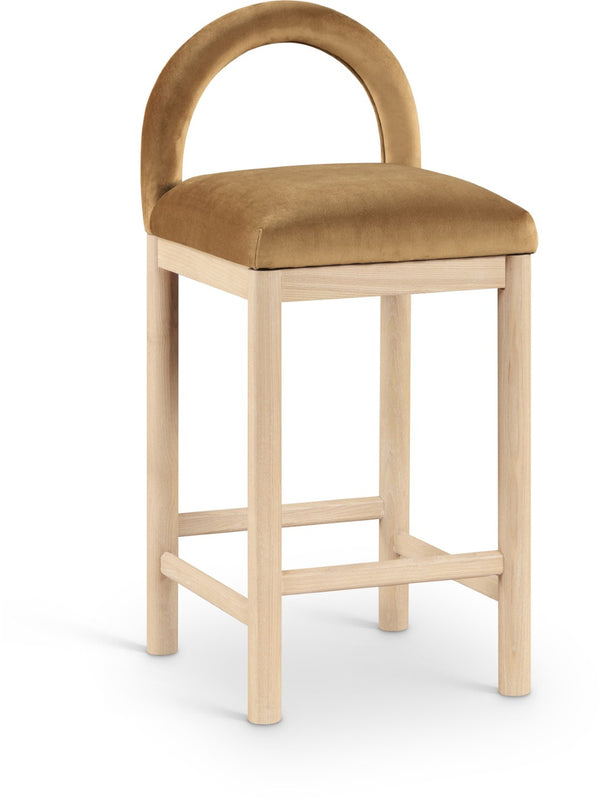 Meridian Furniture Conrad Saddle Velvet Counter Stool Sculptural Arched Back for Kitchen or Island 11034Saddle-C