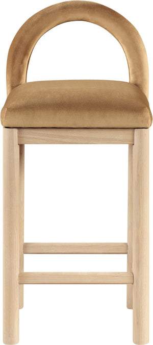 Meridian Furniture Conrad Saddle Velvet Counter Stool Sculptural Arched Back for Kitchen or Island 11034Saddle-C