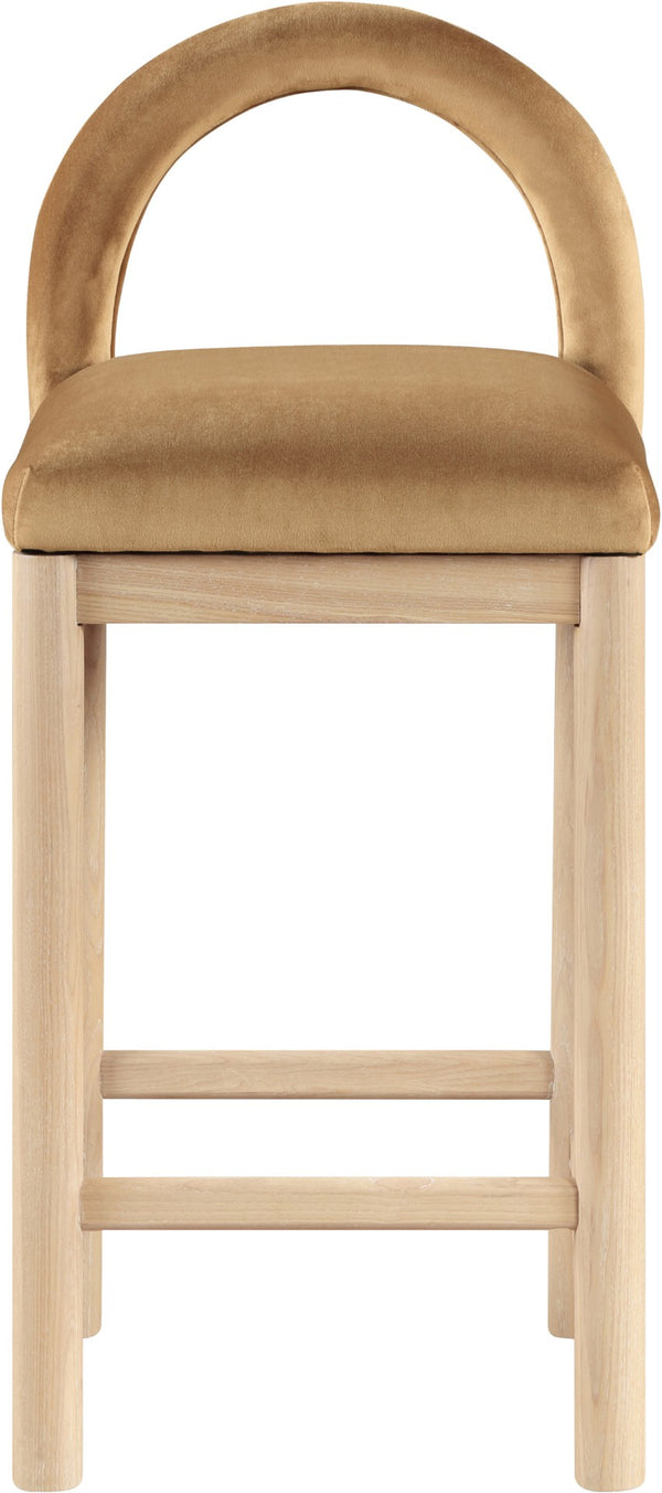 Meridian Furniture Conrad Saddle Velvet Counter Stool Sculptural Arched Back for Kitchen or Island 11034Saddle-C