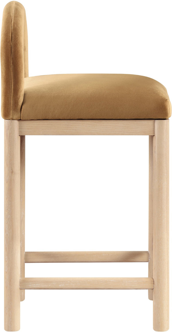Meridian Furniture Conrad Saddle Velvet Counter Stool Sculptural Arched Back for Kitchen or Island 11034Saddle-C