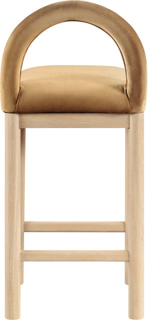 Meridian Furniture Conrad Saddle Velvet Counter Stool Sculptural Arched Back for Kitchen or Island 11034Saddle-C