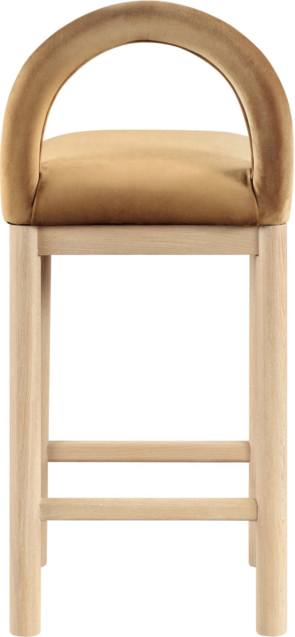 Meridian Furniture Conrad Saddle Velvet Counter Stool Sculptural Arched Back for Kitchen or Island 11034Saddle-C
