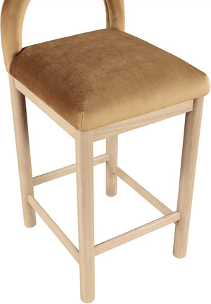 Meridian Furniture Conrad Saddle Velvet Counter Stool Sculptural Arched Back for Kitchen or Island 11034Saddle-C