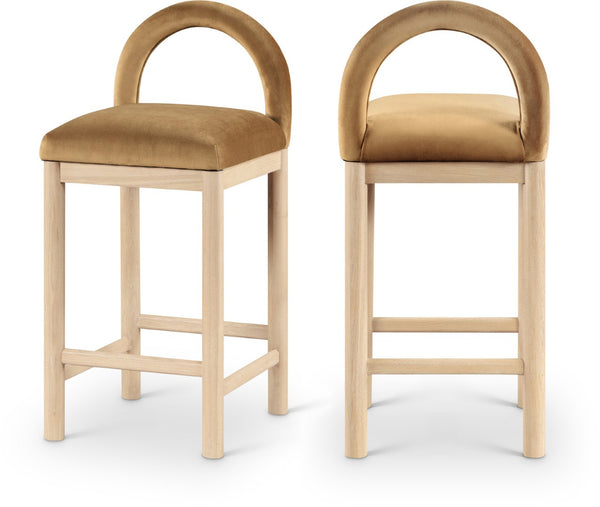 Meridian Furniture Conrad Saddle Velvet Counter Stool Sculptural Arched Back for Kitchen or Island 11034Saddle-C