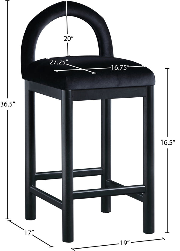 Meridian Furniture Conrad Sculptural Arched Velvet Counter Stool with Solid Wood Legs for Kitchen Islands 11035Black-C