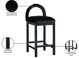 Meridian Furniture Conrad Sculptural Arched Velvet Counter Stool with Solid Wood Legs for Kitchen Islands 11035Black-C